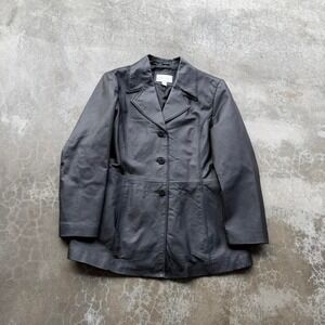 Vintage 90's Worthington Women's Double Breasted Black Genuine Leather jacket